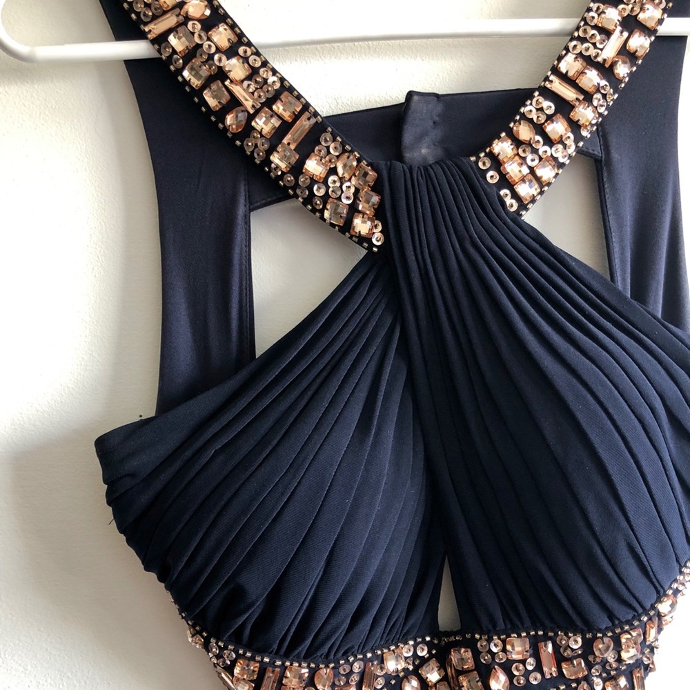 Navy Jeweled Prom Dress